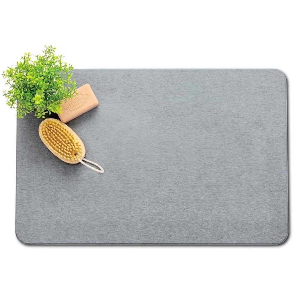 Premium Comfort Stone Bath Mat Grey Diatomaceous Earth Fast Drying Non-Slip New
